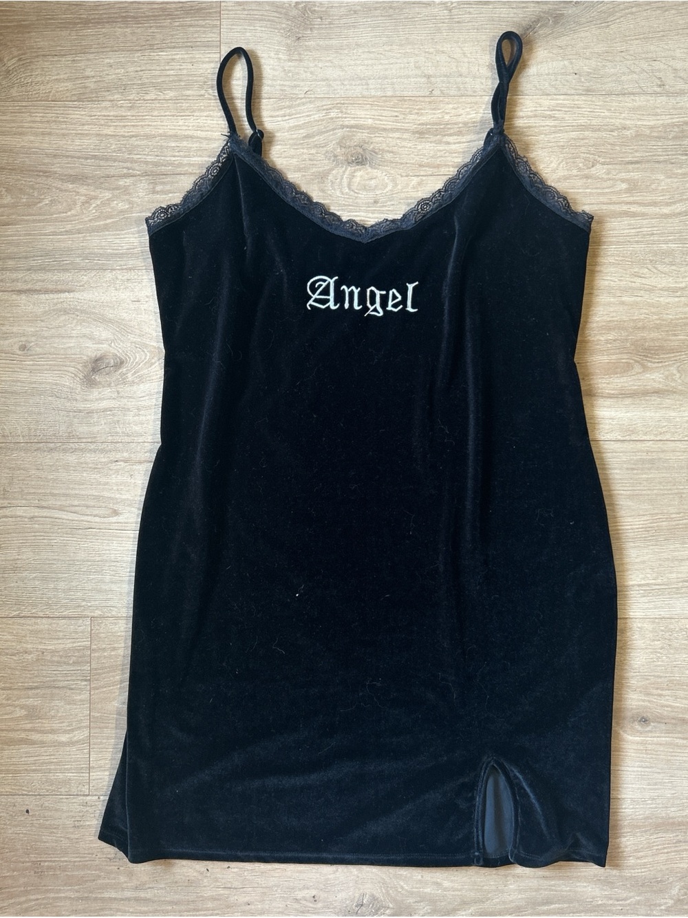 SHEIN Black Velvet 'Angel' Slip Dress